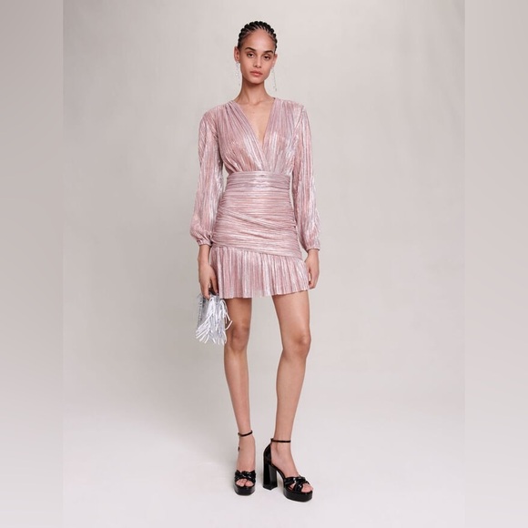 Maje Pink Pleated metallic fibre dress - Picture 8 of 9